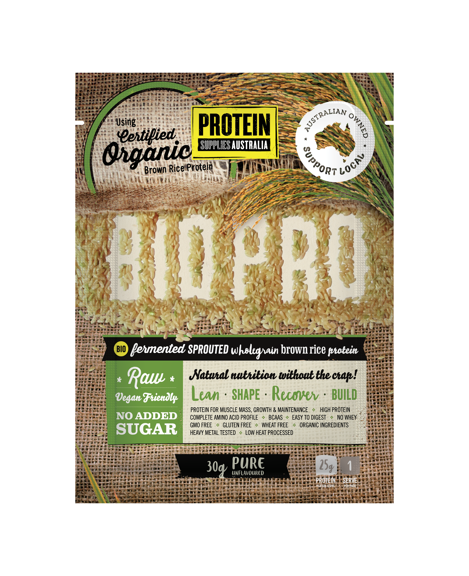 SAMPLE BROWN RICE PROTEIN - UNFLAVOURED Protein Protein Supplies Australia 30G Single Serve
