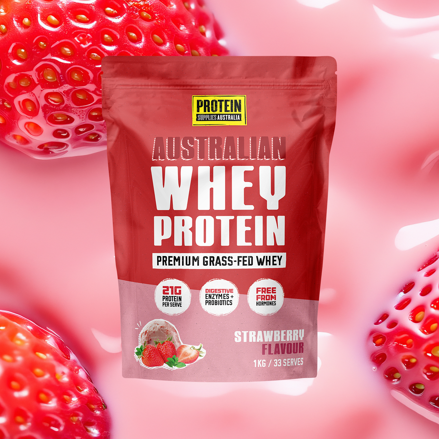 AUSTRALIAN WHEY PROTEIN -STRAWBERRY Protein Supplies Australia