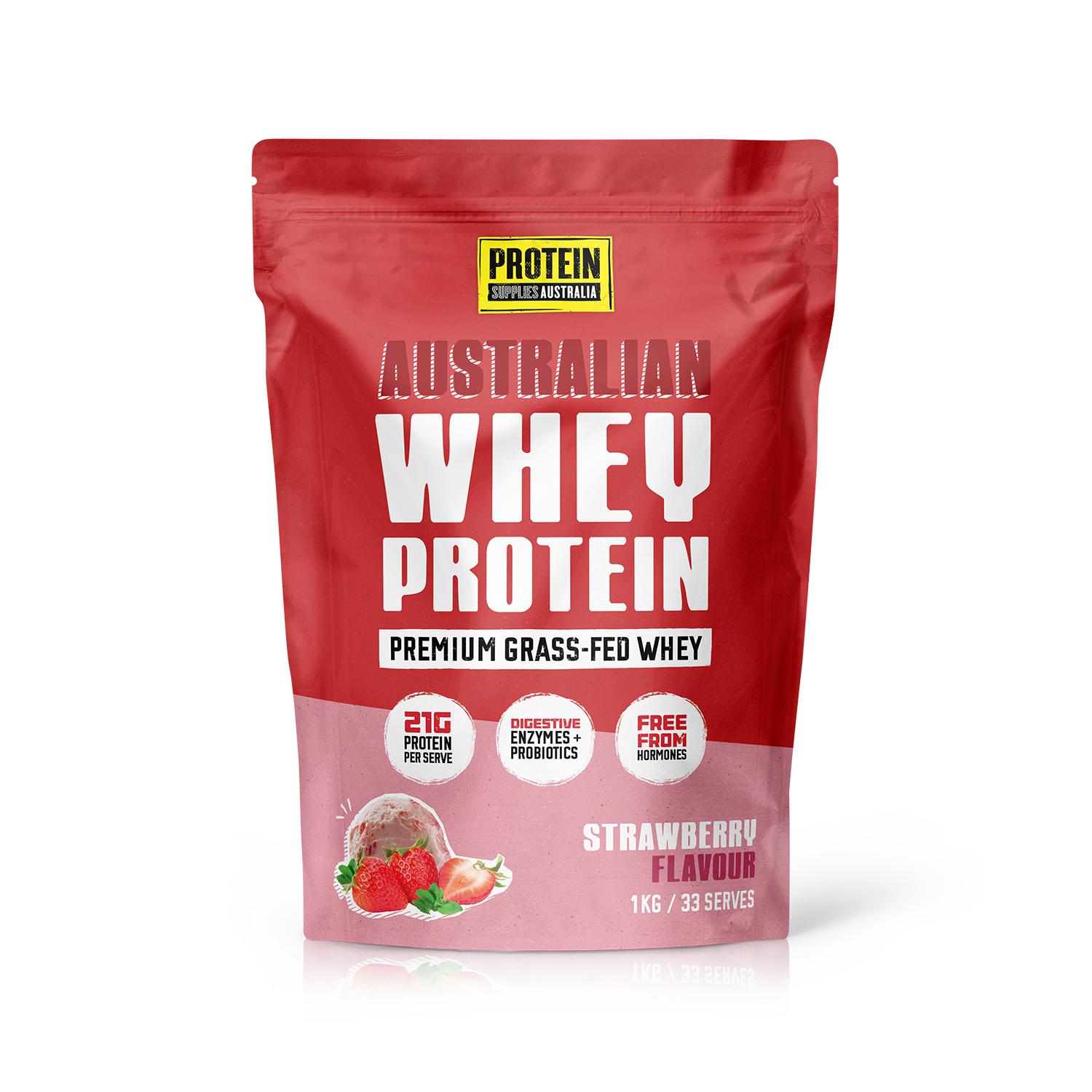 AUSTRALIAN WHEY PROTEIN -STRAWBERRY Protein Supplies Australia 1kg