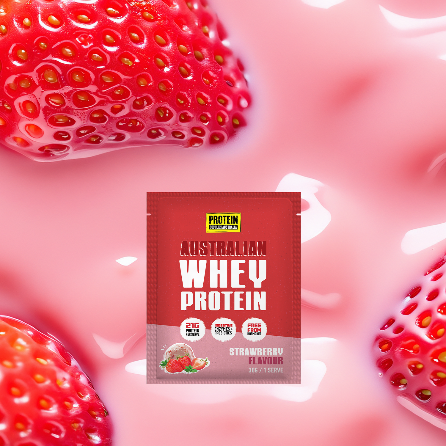 SAMPLE AUSTRALIAN WHEY PROTEIN - STRAWBERRY Protein Supplies Australia