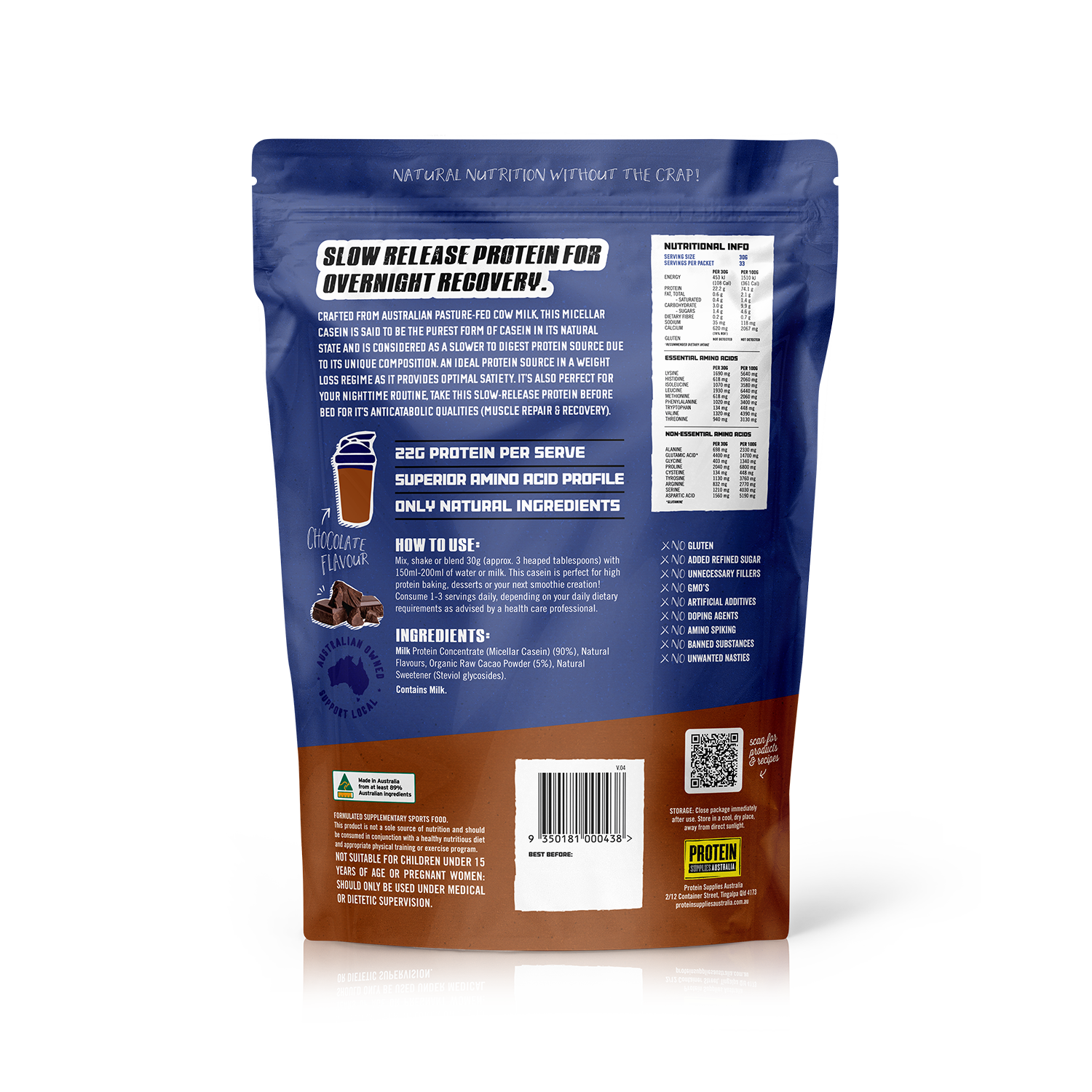 MICELLAR CASEIN PROTEIN - CHOCOLATE Sports & Energy Drinks Protein Supplies Australia