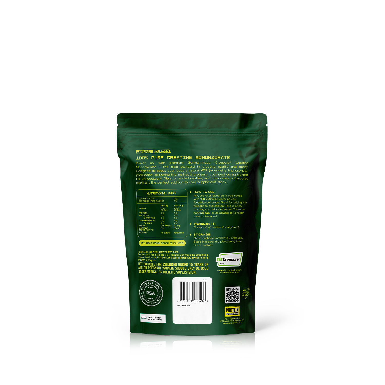 GERMAN SOURCED CREATINE - PURE Sports & Energy Drinks Protein Supplies Australia