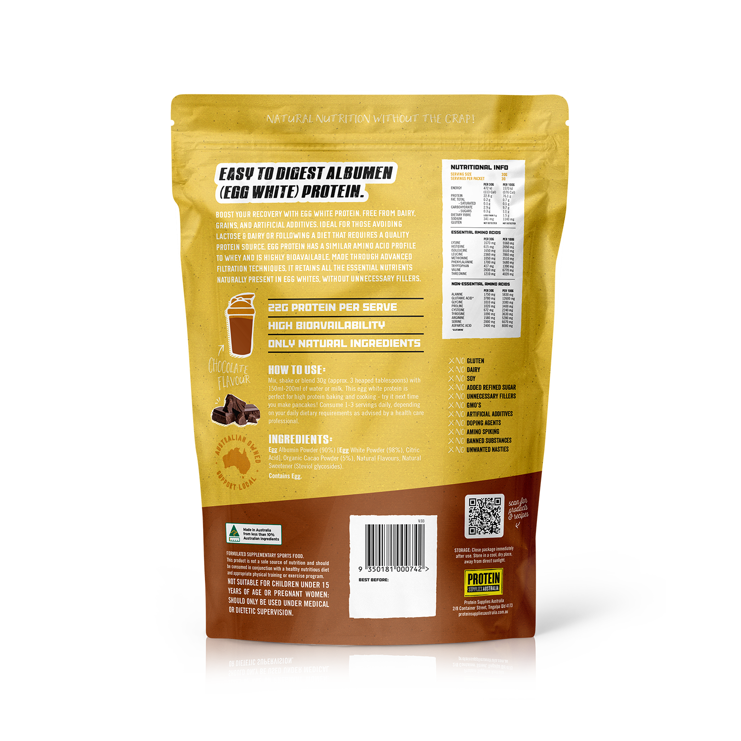 EGG WHITE PROTEIN - CHOCOLATE Sports & Energy Drinks Protein Supplies Australia