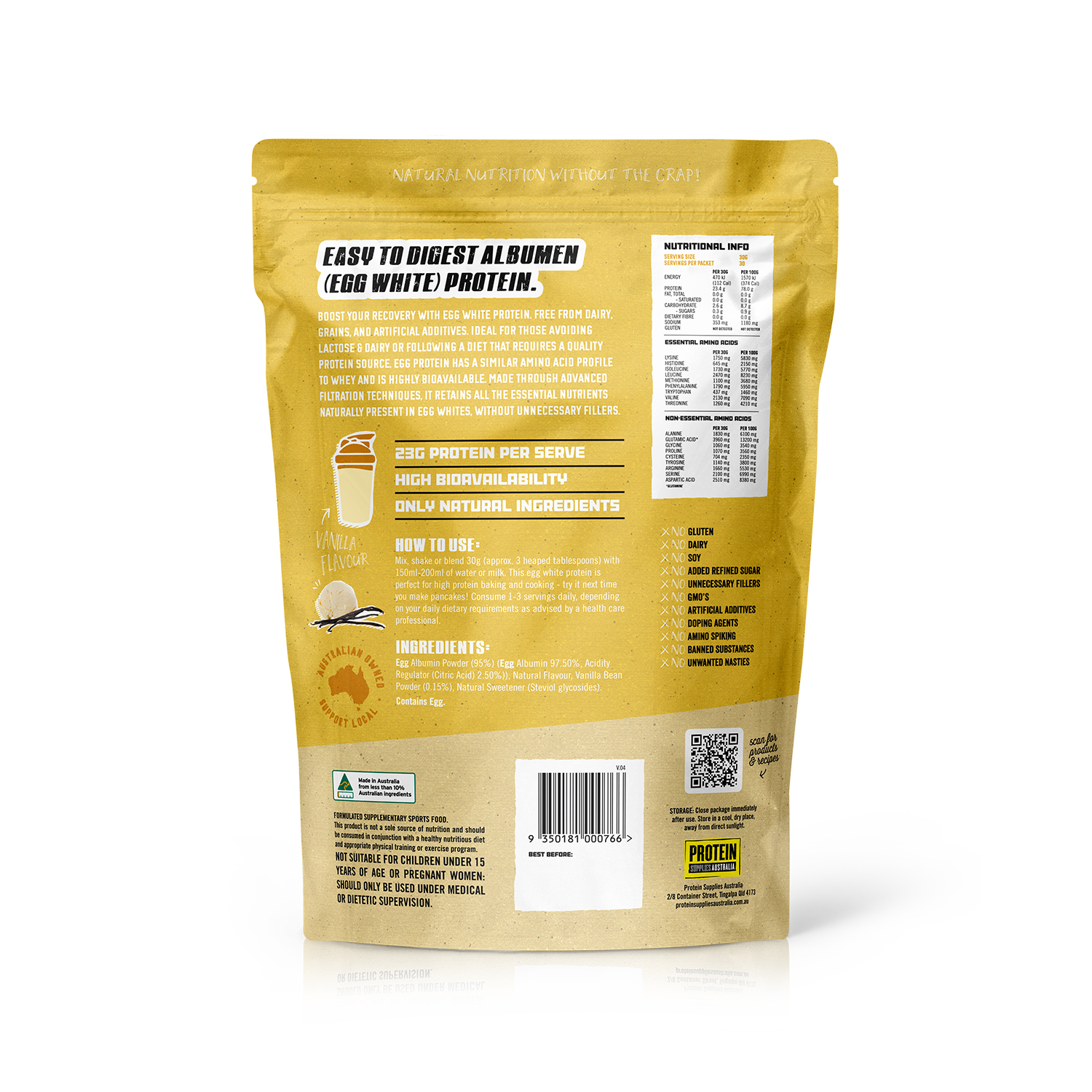 EGG WHITE PROTEIN - VANILLA Protein Protein Supplies Australia