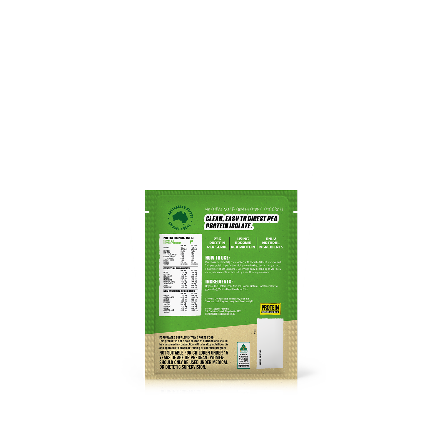 SAMPLE ORGANIC PEA PROTEIN ISOLATE - VANILLA Protein Protein Supplies Australia
