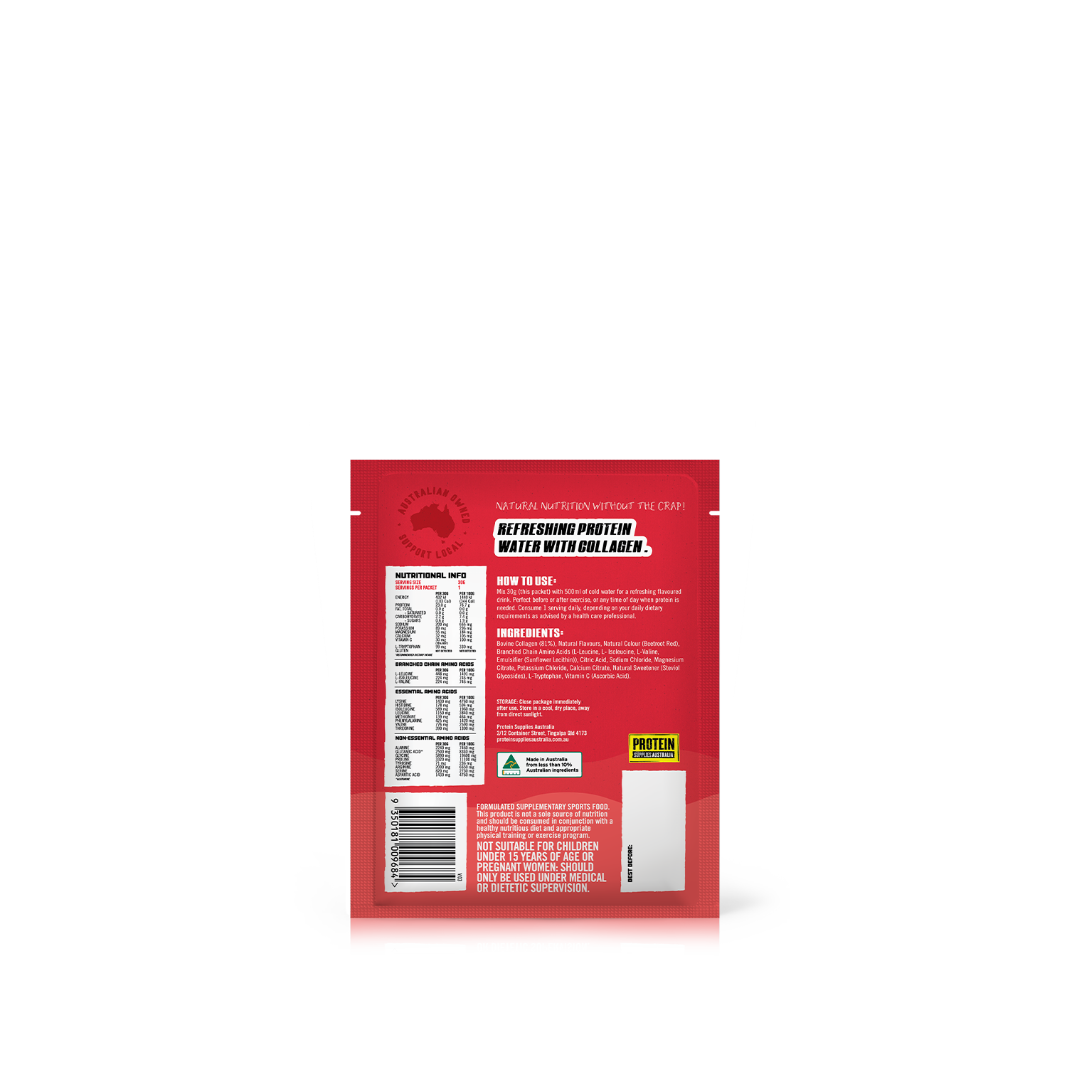 SAMPLE COLLAGEN PROTEIN WATER - RASPBERRY Protein Protein Supplies Australia