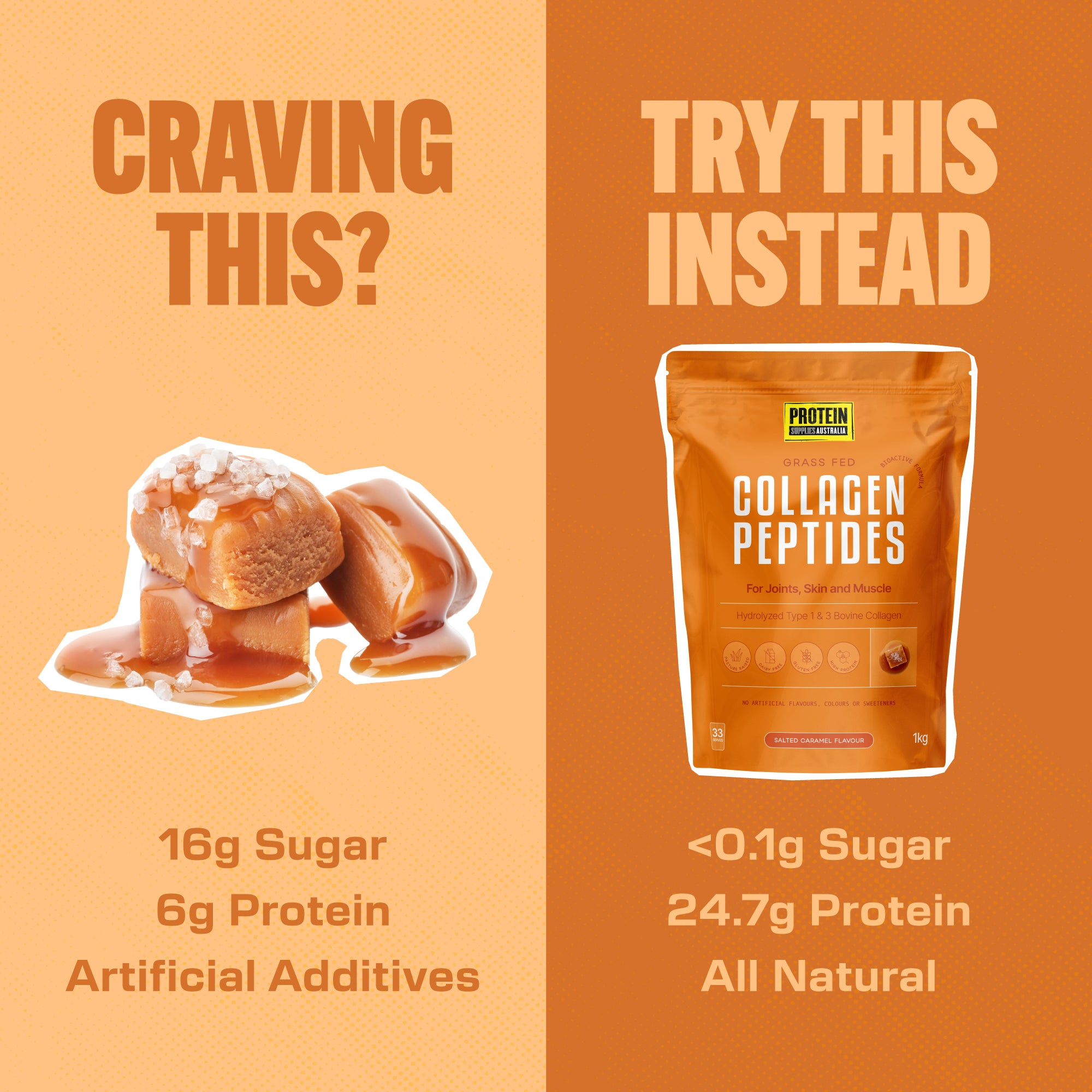 COLLAGEN PEPTIDES - SALTED CARAMEL Sports & Energy Drinks Protein Supplies Australia