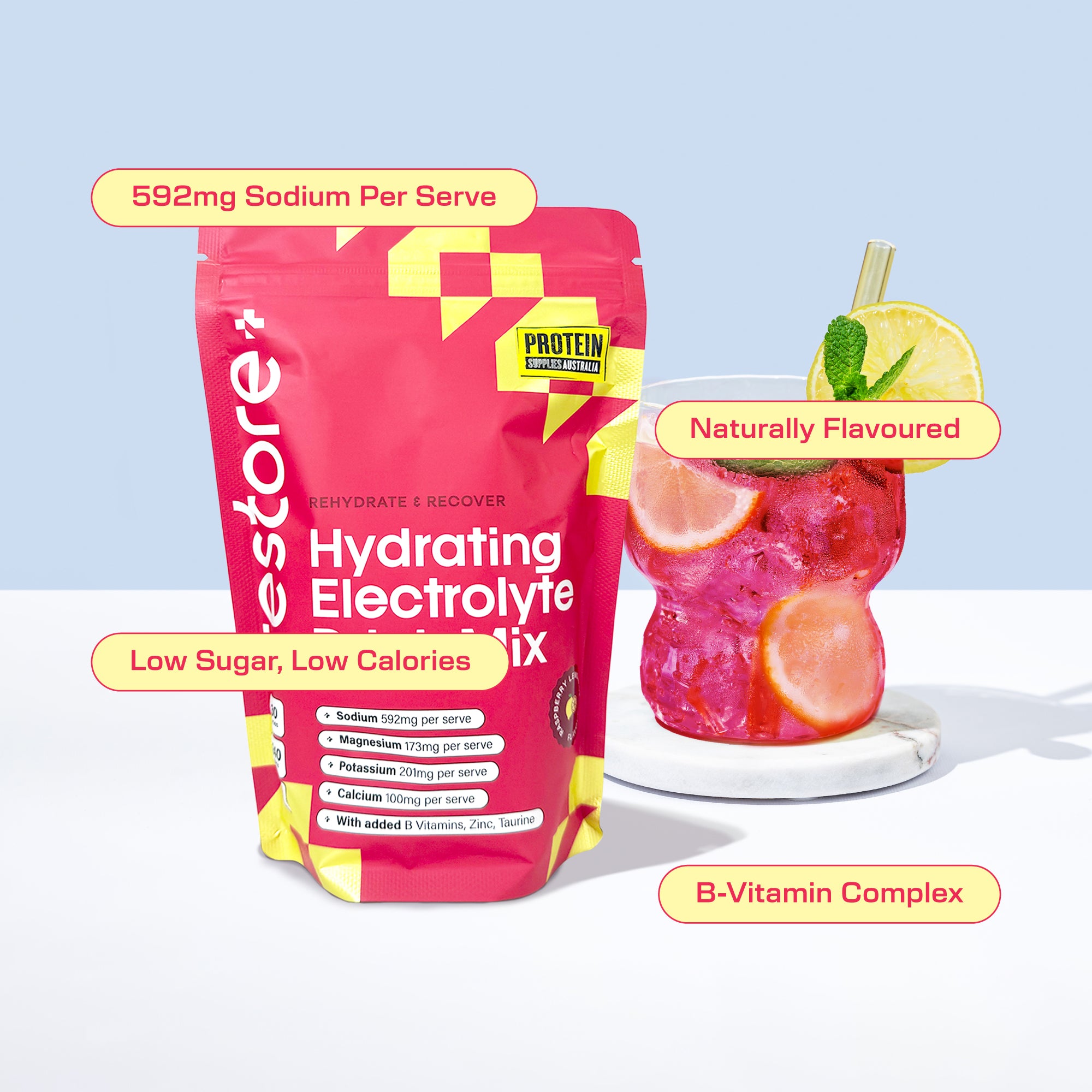 RESTORE HYDRATION - RASPBERRY LEMONADE Sports & Energy Drinks Protein Supplies Australia