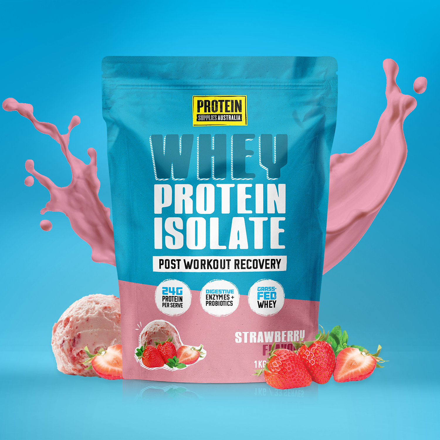 WHEY ISOLATE (WPI) - STRAWBERRY Protein Protein Supplies Australia