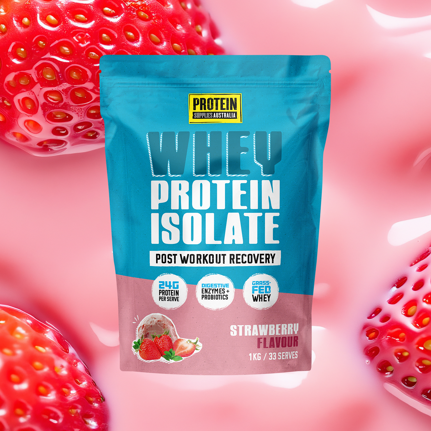 WHEY ISOLATE (WPI) - STRAWBERRY Protein Protein Supplies Australia