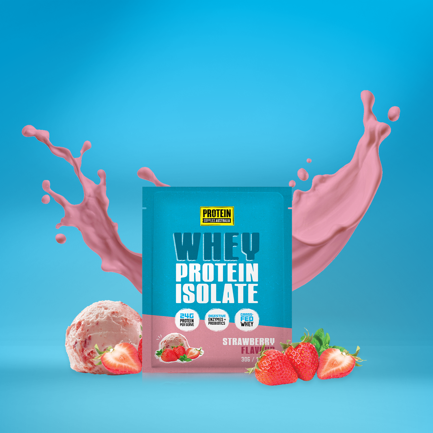 SAMPLE WHEY ISOLATE (WPI) - STRAWBERRY Protein Protein Supplies Australia