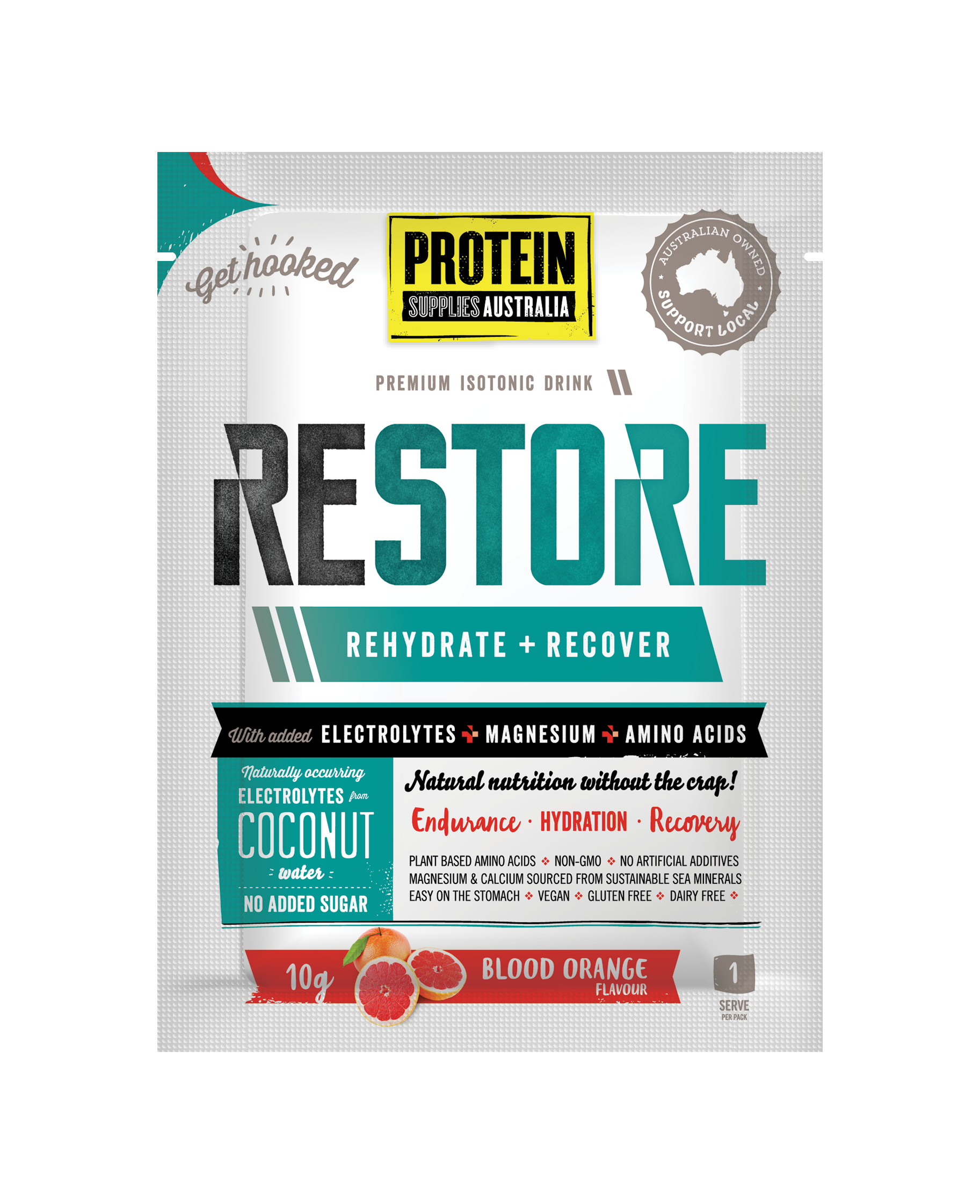 SAMPLE RESTORE HYDRATION - BLOOD ORANGE Aminos Protein Supplies Australia