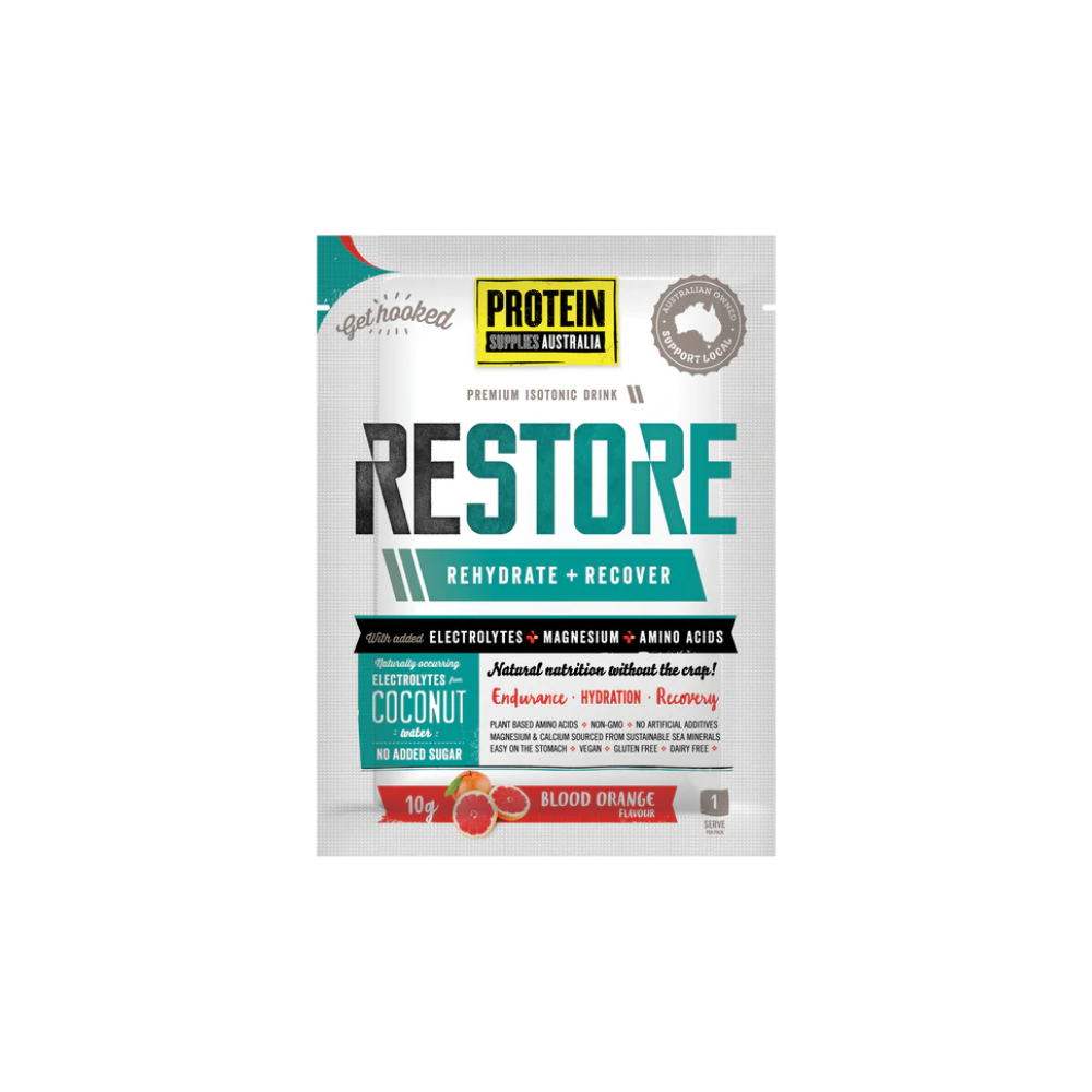 SAMPLE RESTORE HYDRATION - BLOOD ORANGE Aminos Protein Supplies Australia