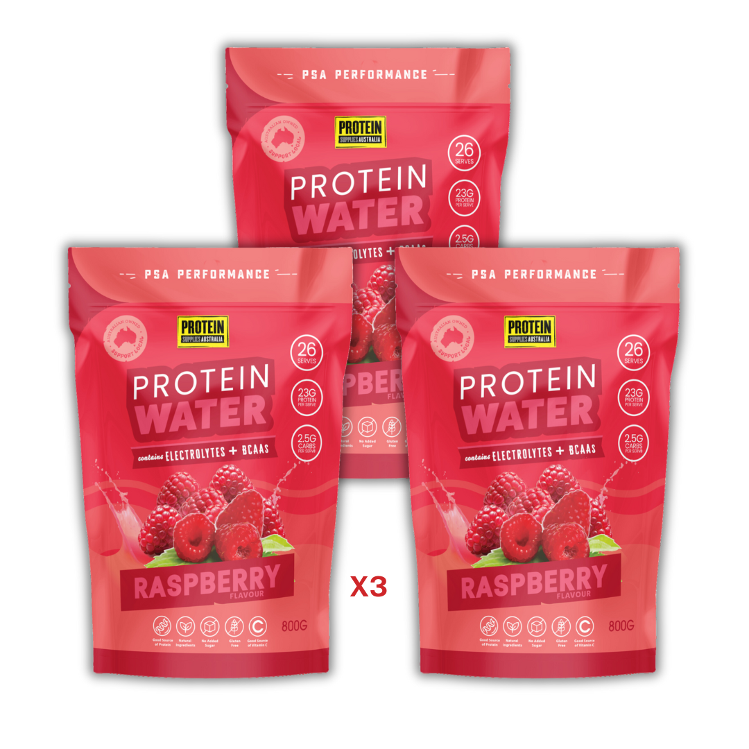 PROTEIN WATER (WPI) - RASPBERRY Aminos Protein Supplies Australia 3 x 800g Multi Buy Deal (-20% off)