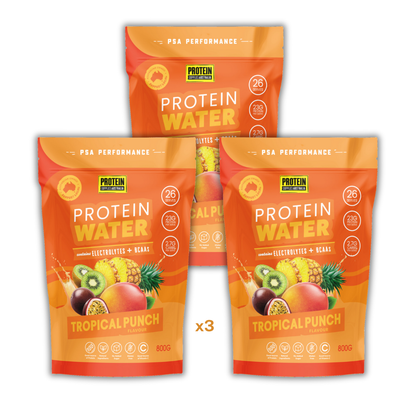 PROTEIN WATER (WPI) - TROPICAL PUNCH Aminos Protein Supplies Australia 3 x 800g Multi Buy Deal (-20% off)