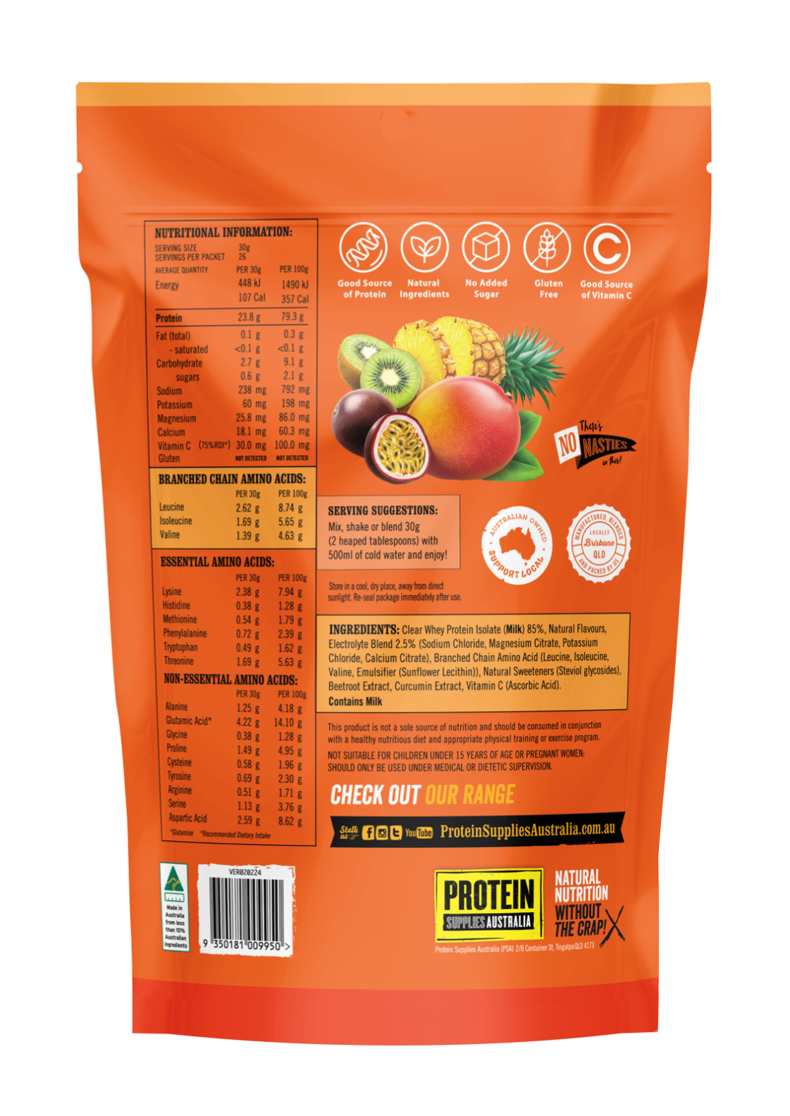 PROTEIN WATER (WPI) - TROPICAL PUNCH Aminos Protein Supplies Australia