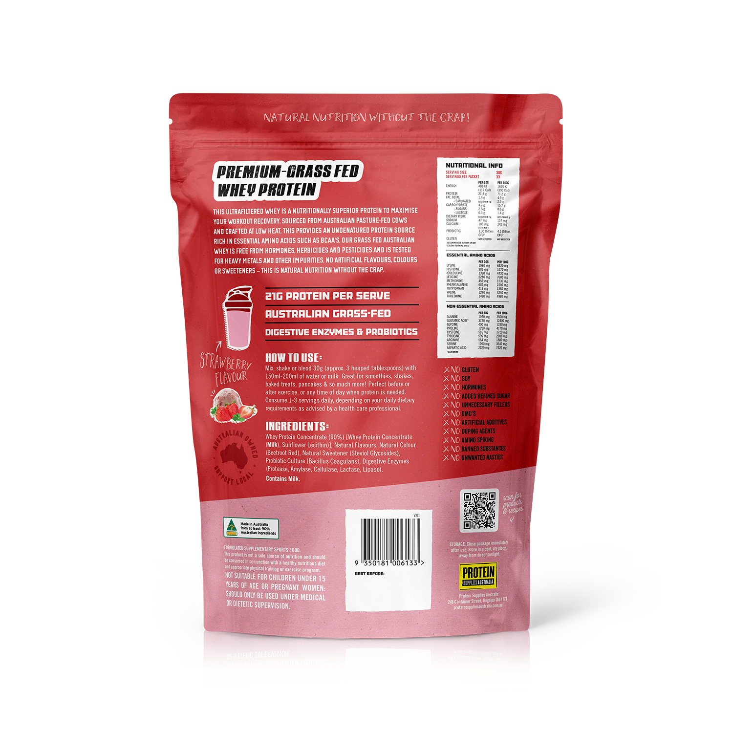 AUSTRALIAN WHEY PROTEIN -STRAWBERRY Protein Supplies Australia
