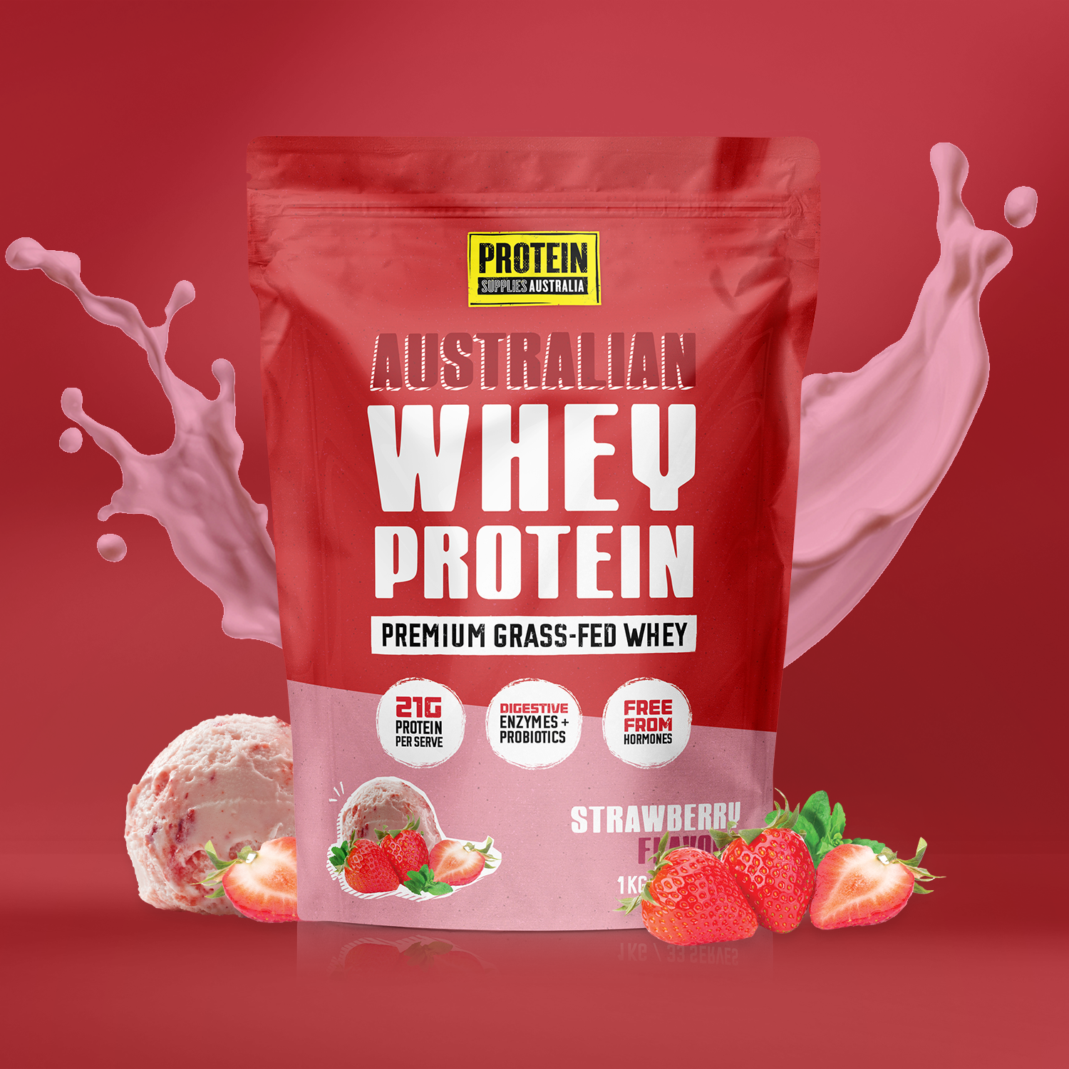 AUSTRALIAN WHEY PROTEIN -STRAWBERRY Protein Supplies Australia