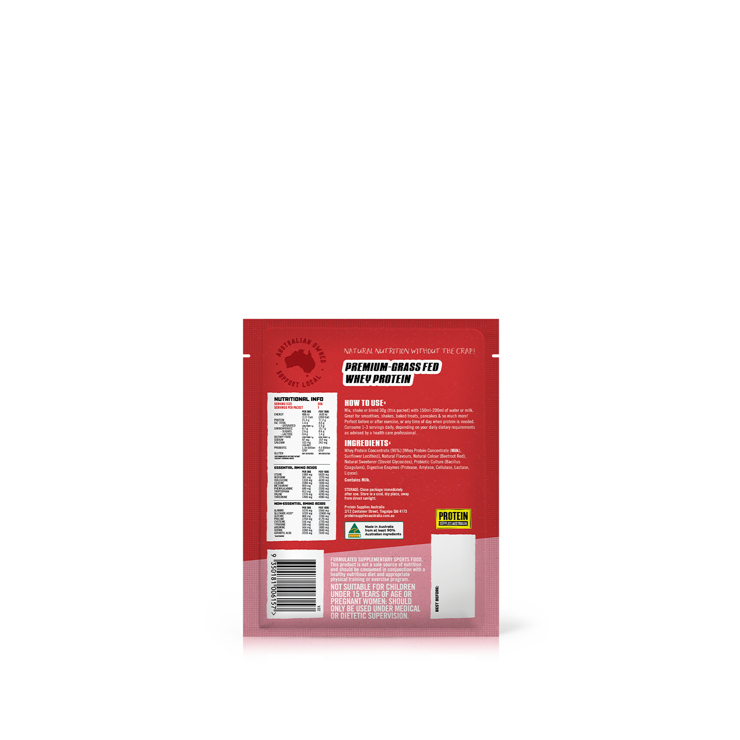 SAMPLE AUSTRALIAN WHEY PROTEIN - STRAWBERRY Protein Supplies Australia
