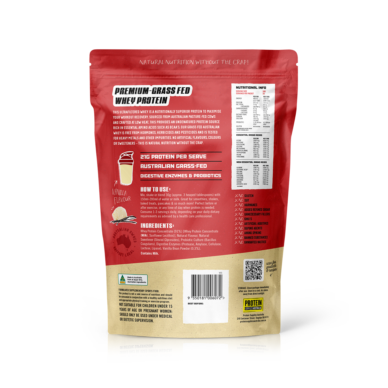 AUSTRALIAN WHEY PROTEIN - VANILLA Protein Supplies Australia