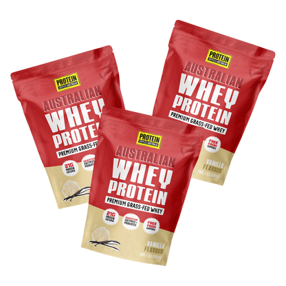 AUSTRALIAN WHEY PROTEIN - VANILLA Protein Supplies Australia 3 x 1kg Multi-Buy Deal
