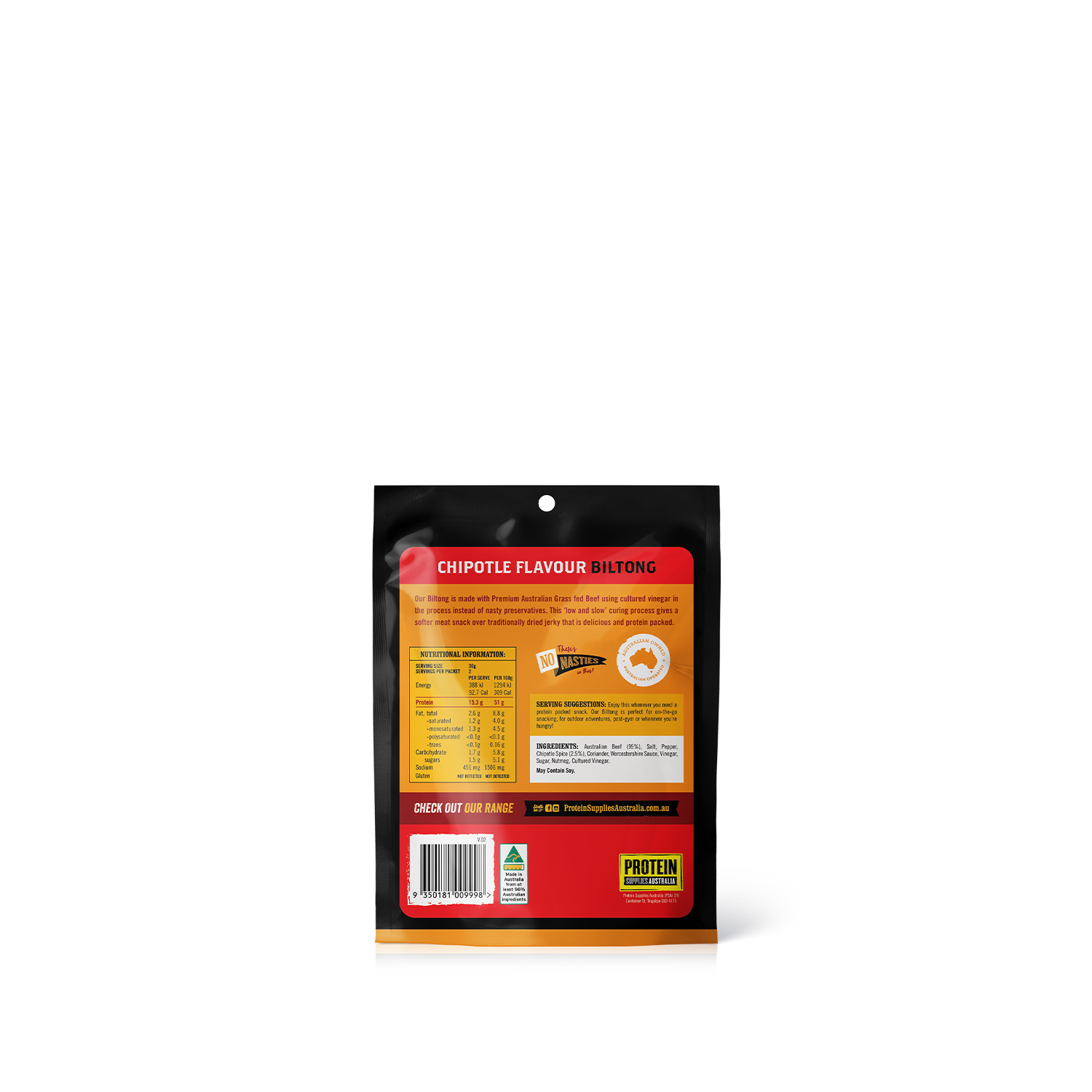GRASS-FED BILTONG - CHIPOTLE Biltong Protein Supplies Australia