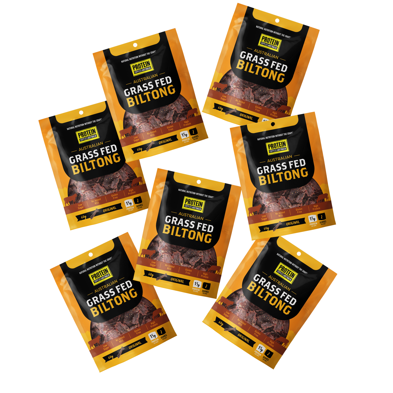 GRASS-FED BILTONG - ORIGINAL Biltong Protein Supplies Australia Weekly Pack (7 x 60g)