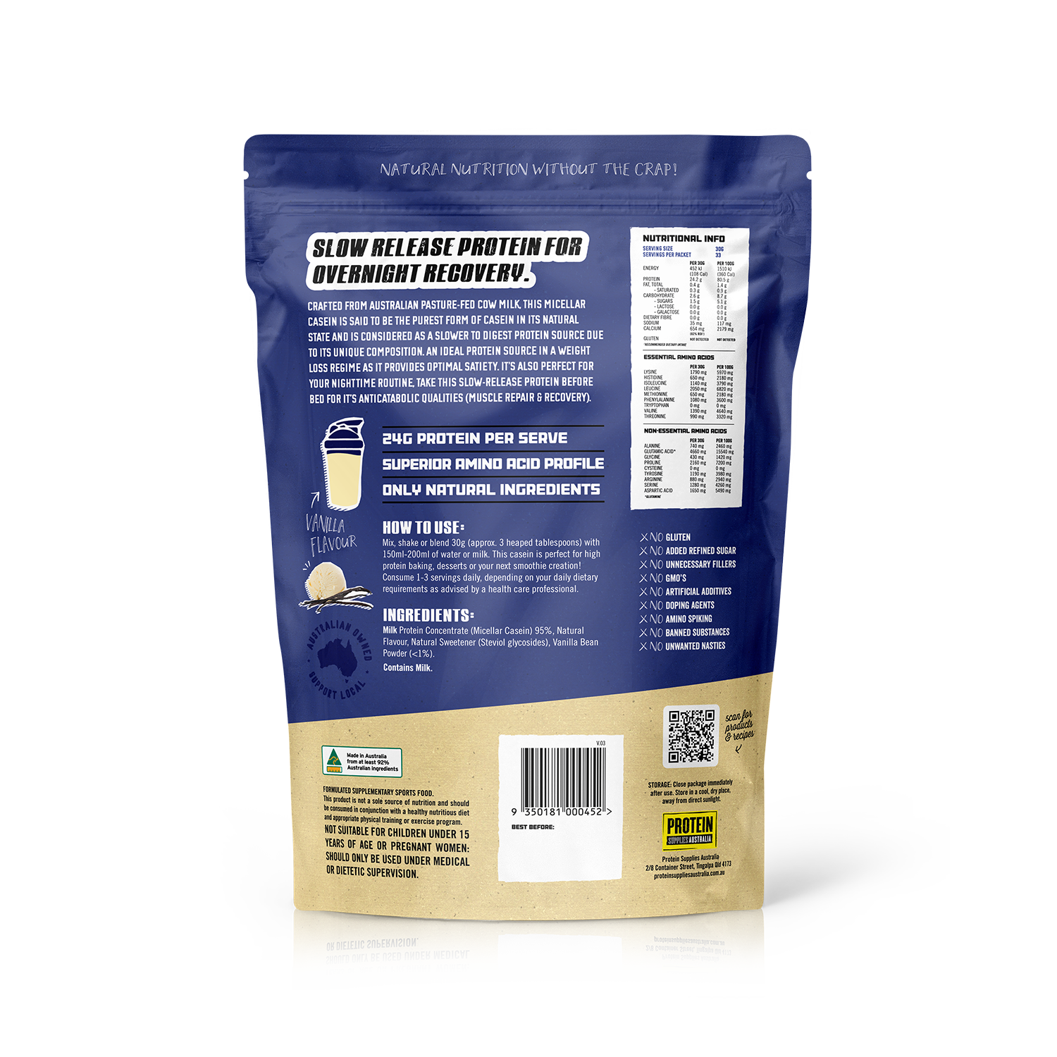 MICELLAR CASEIN PROTEIN - VANILLA Sports & Energy Drinks Protein Supplies Australia