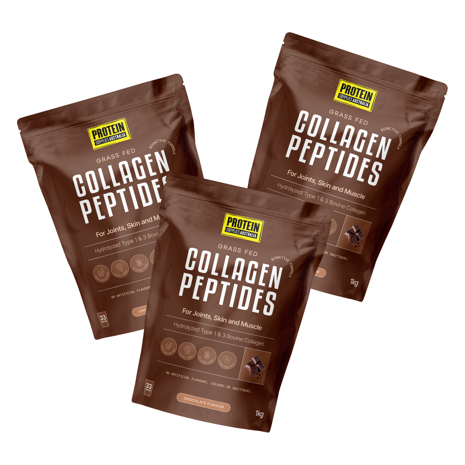 COLLAGEN PEPTIDES - CHOCOLATE Protein Protein Supplies Australia 3 x 1KG Multi-Buy Deal (21% off)