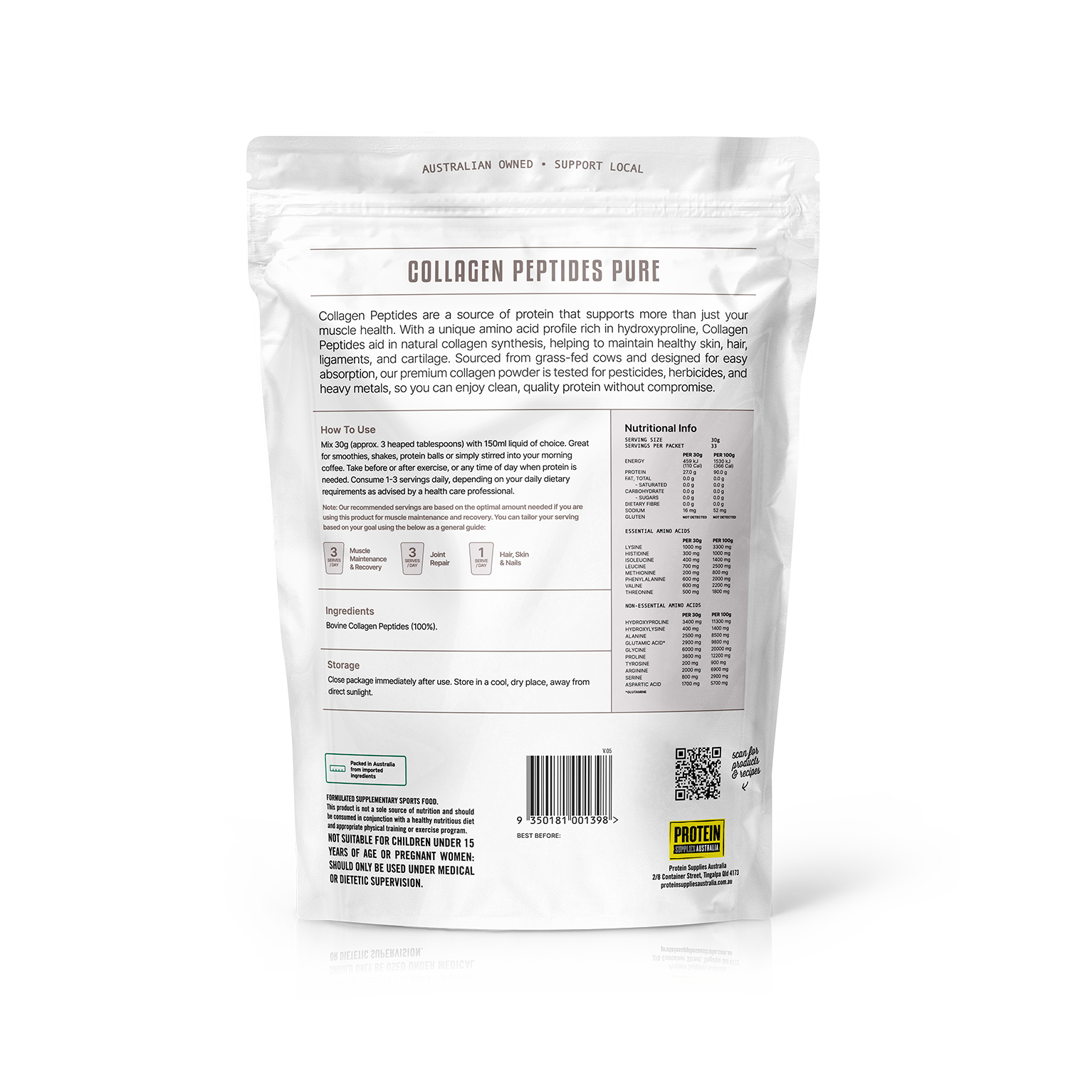 COLLAGEN PEPTIDES - UNFLAVOURED Sports & Energy Drinks Protein Supplies Australia