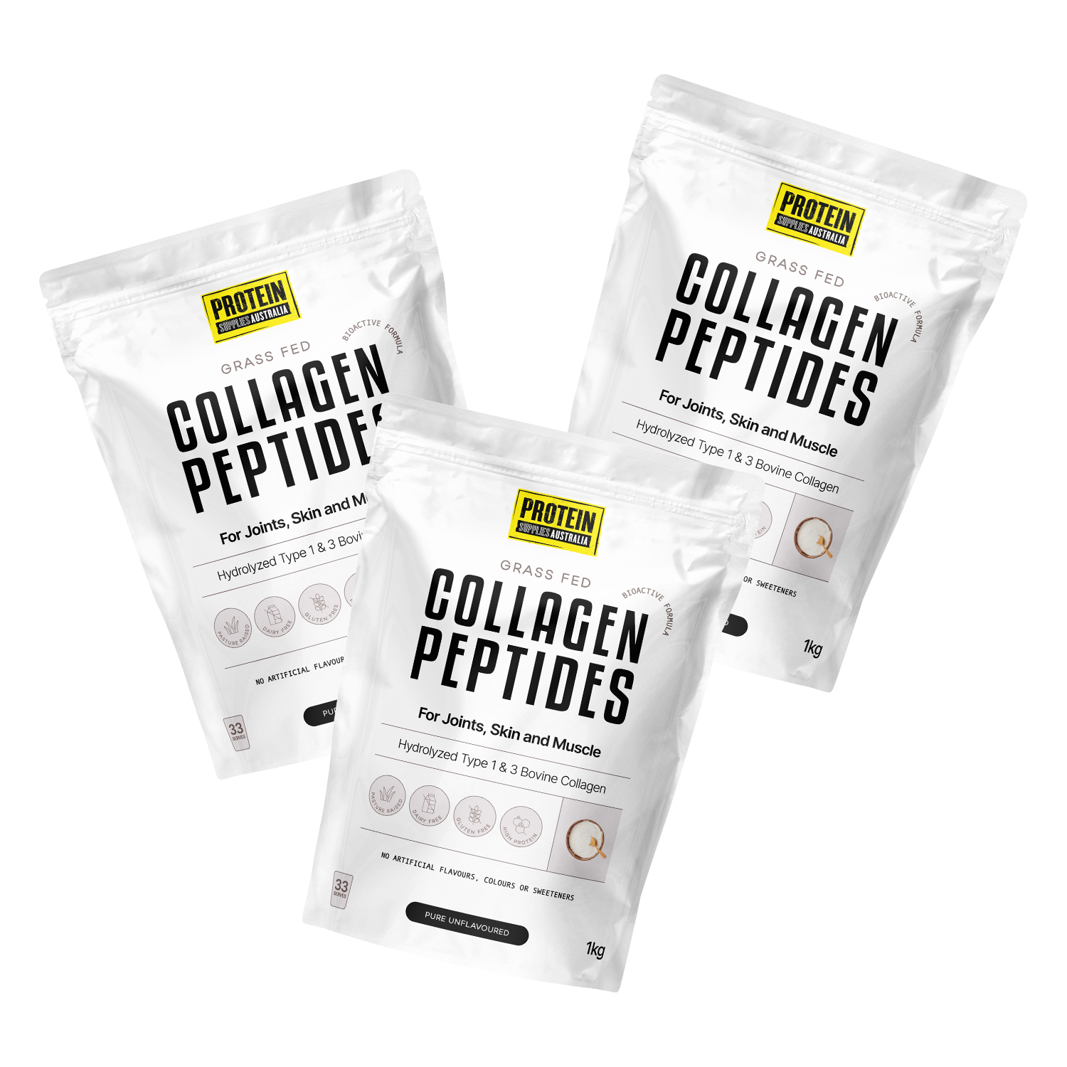 COLLAGEN PEPTIDES - UNFLAVOURED Sports & Energy Drinks Protein Supplies Australia 3 x 1KG Multi-Buy Deal (21% off)