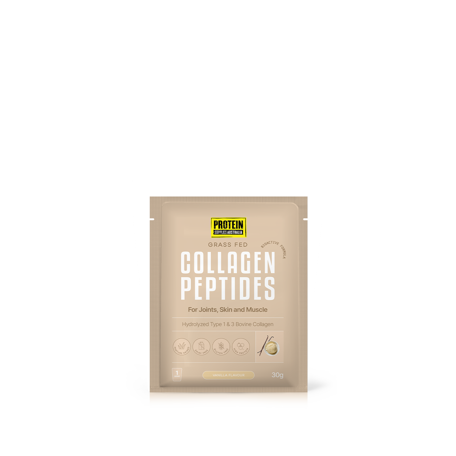 SAMPLE COLLAGEN PEPTIDES - VANILLA Sports & Energy Drinks Protein Supplies Australia 30G Single Serve