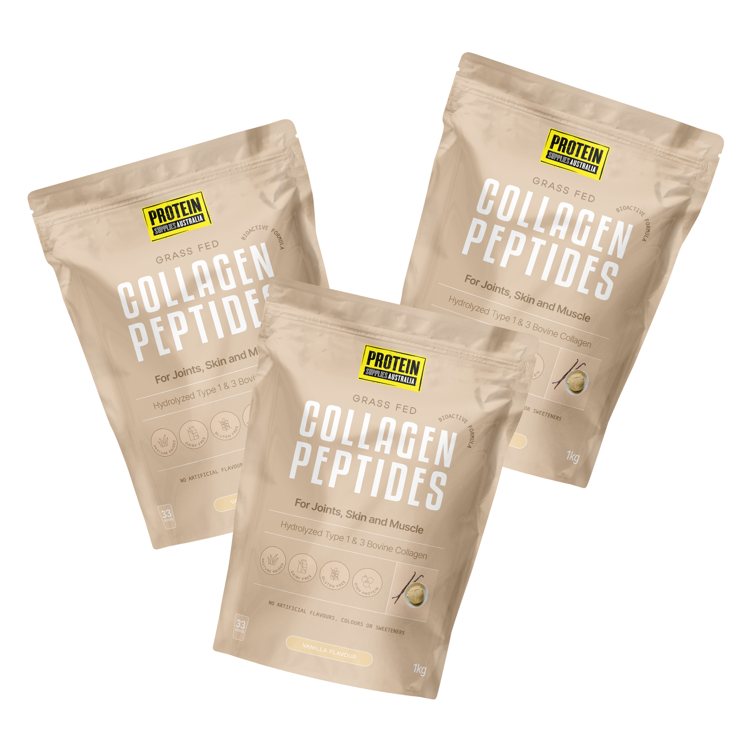 COLLAGEN PEPTIDES - VANILLA Sports & Energy Drinks Protein Supplies Australia 3 x 1KG Multi-Buy Deal (21% off)
