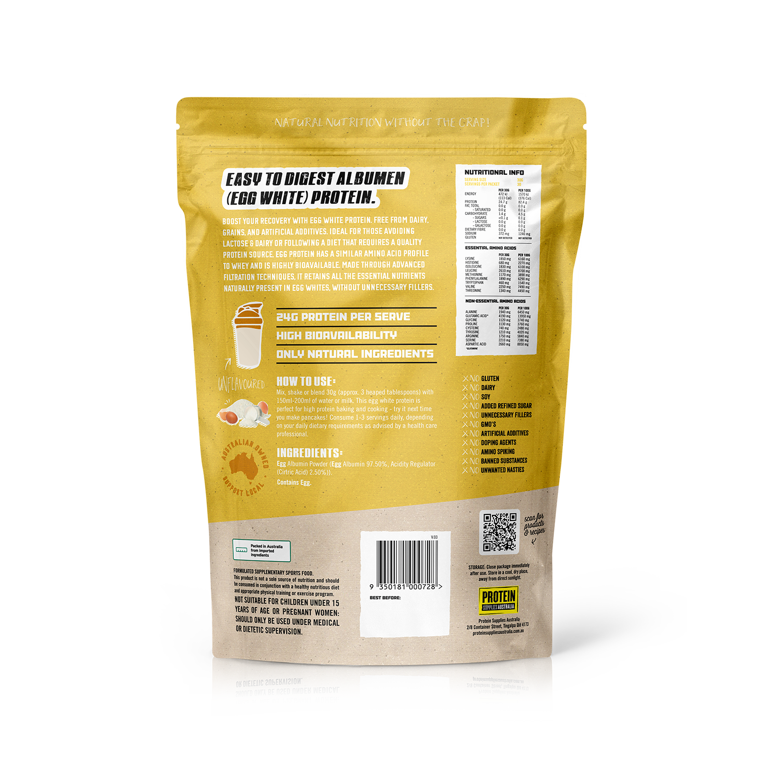 EGG WHITE PROTEIN - UNFLAVOURED Protein Protein Supplies Australia
