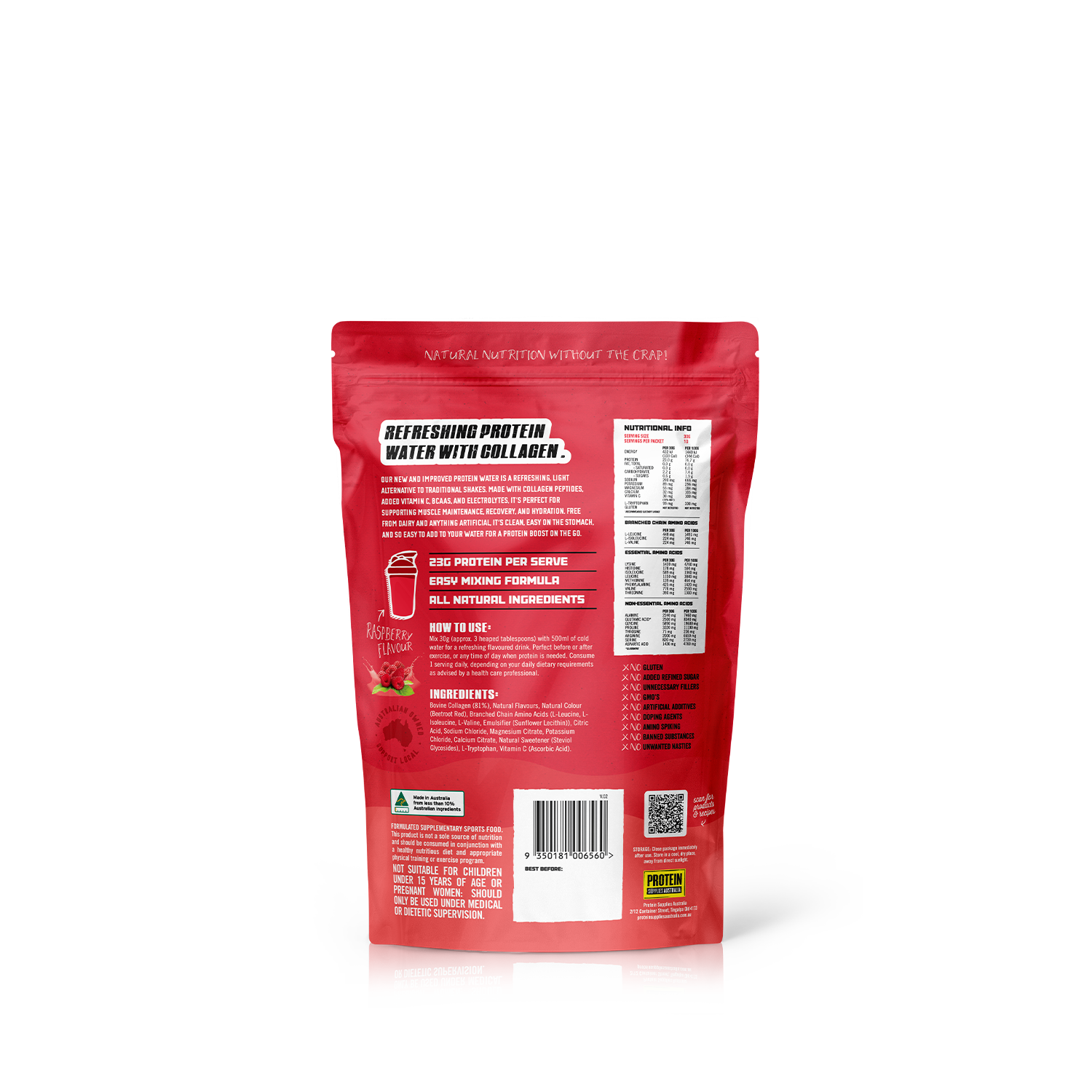 COLLAGEN PROTEIN WATER - RASPBERRY Protein Protein Supplies Australia
