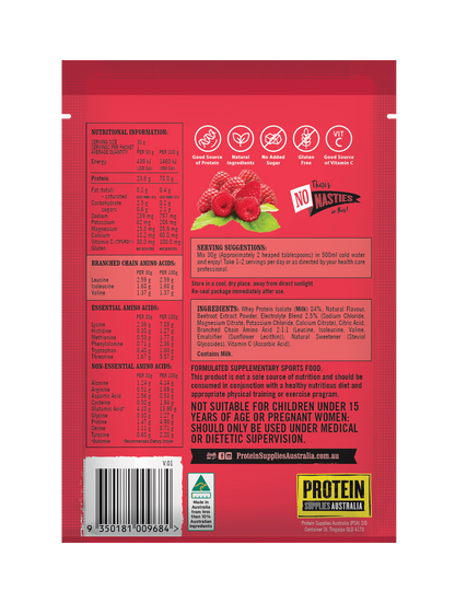 SAMPLE PROTEIN WATER (WPI) - RASPBERRY Aminos Protein Supplies Australia