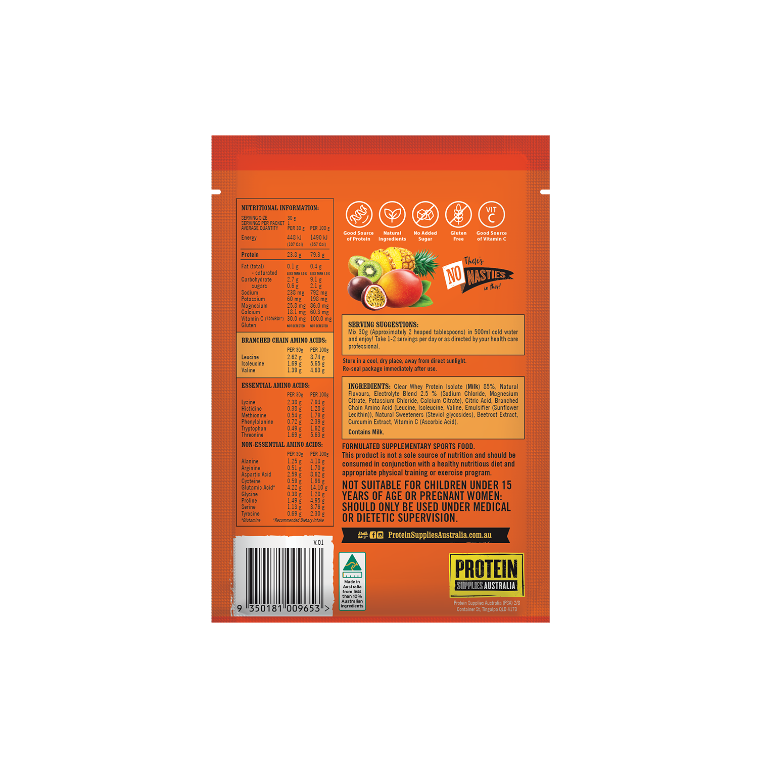 SAMPLE PROTEIN WATER (WPI) - TROPICAL PUNCH Protein Protein Supplies Australia