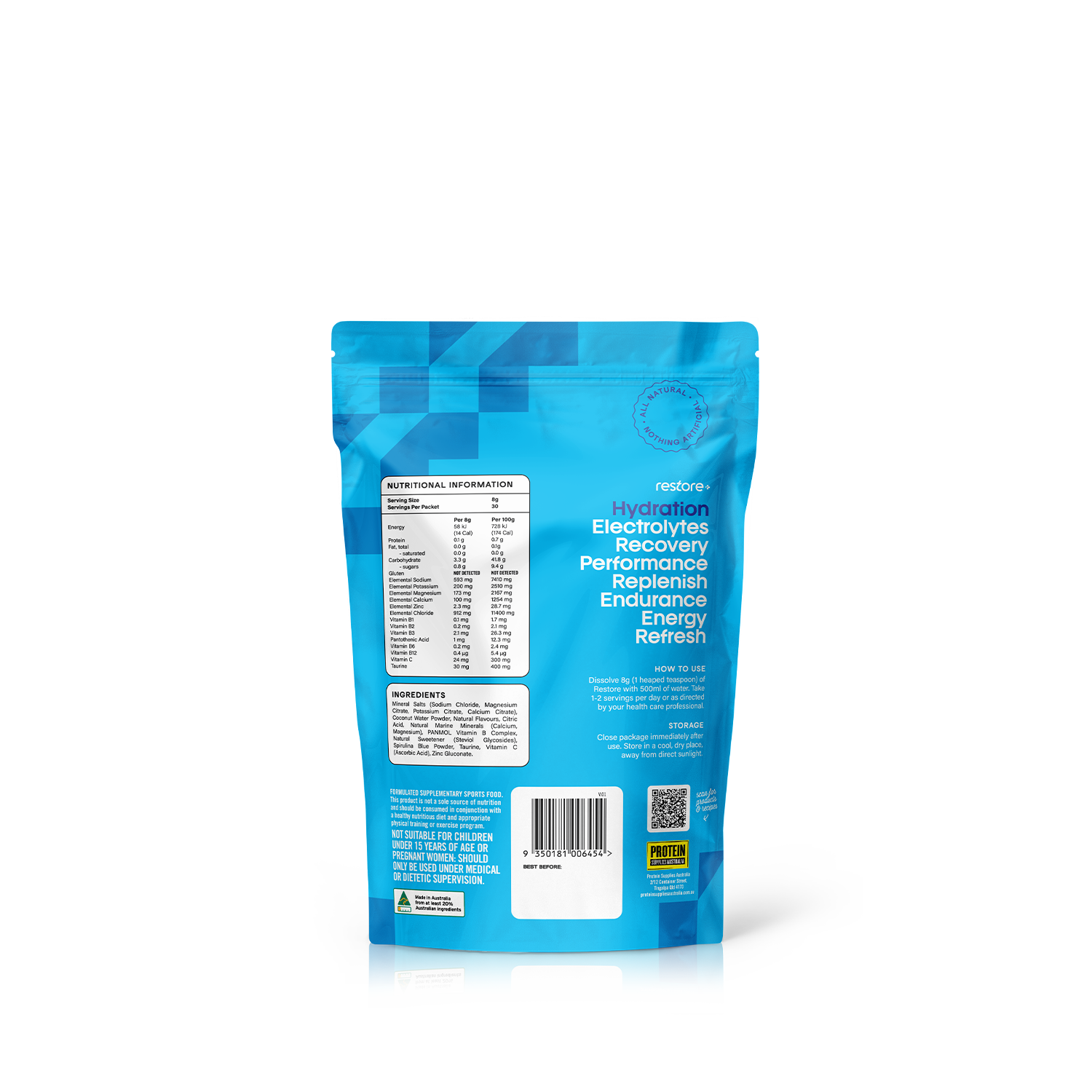 RESTORE HYDRATION – BLUE RASPBERRY Aminos Protein Supplies Australia