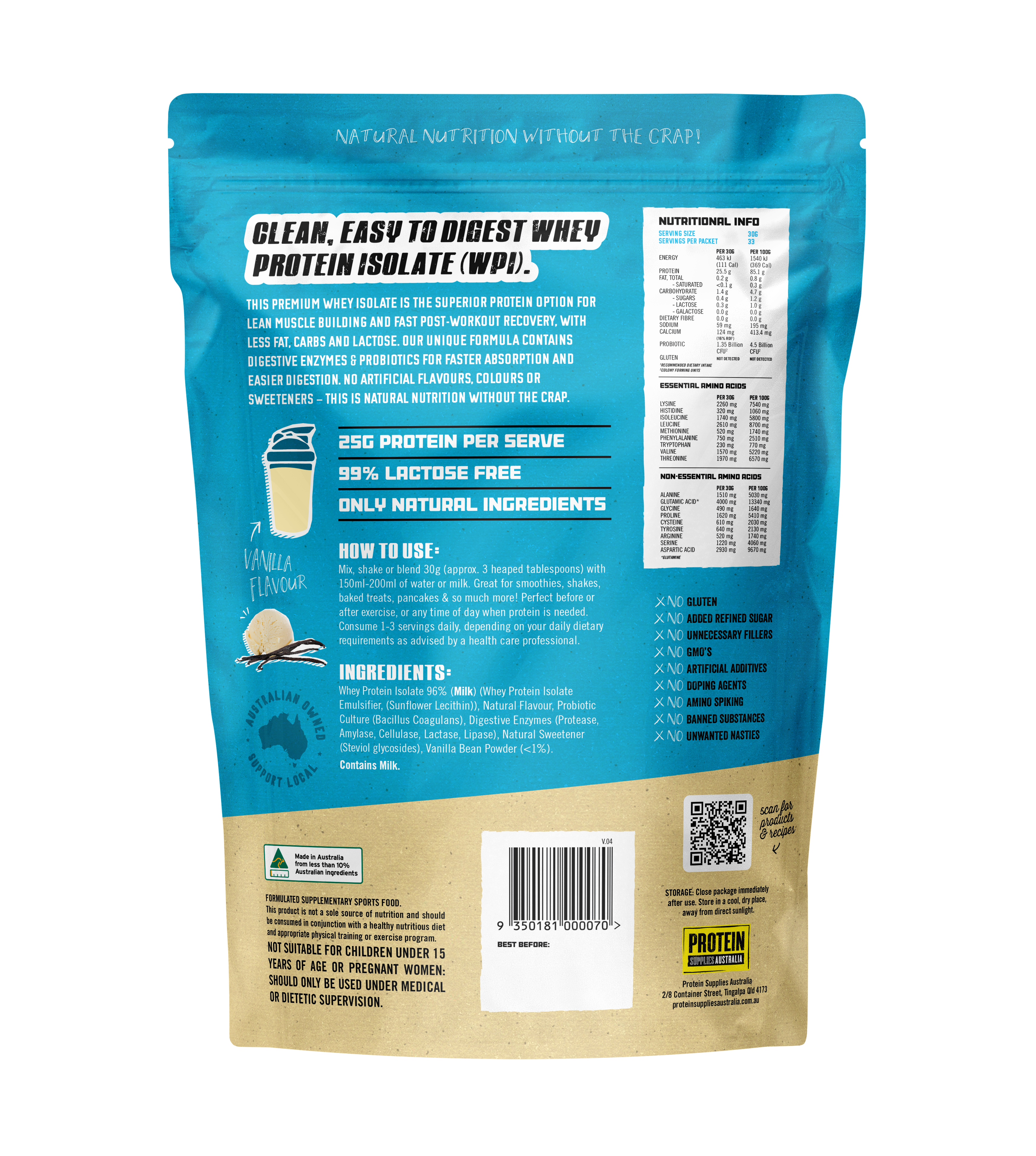 WHEY ISOLATE (WPI) - VANILLA Sports & Energy Drinks Protein Supplies Australia