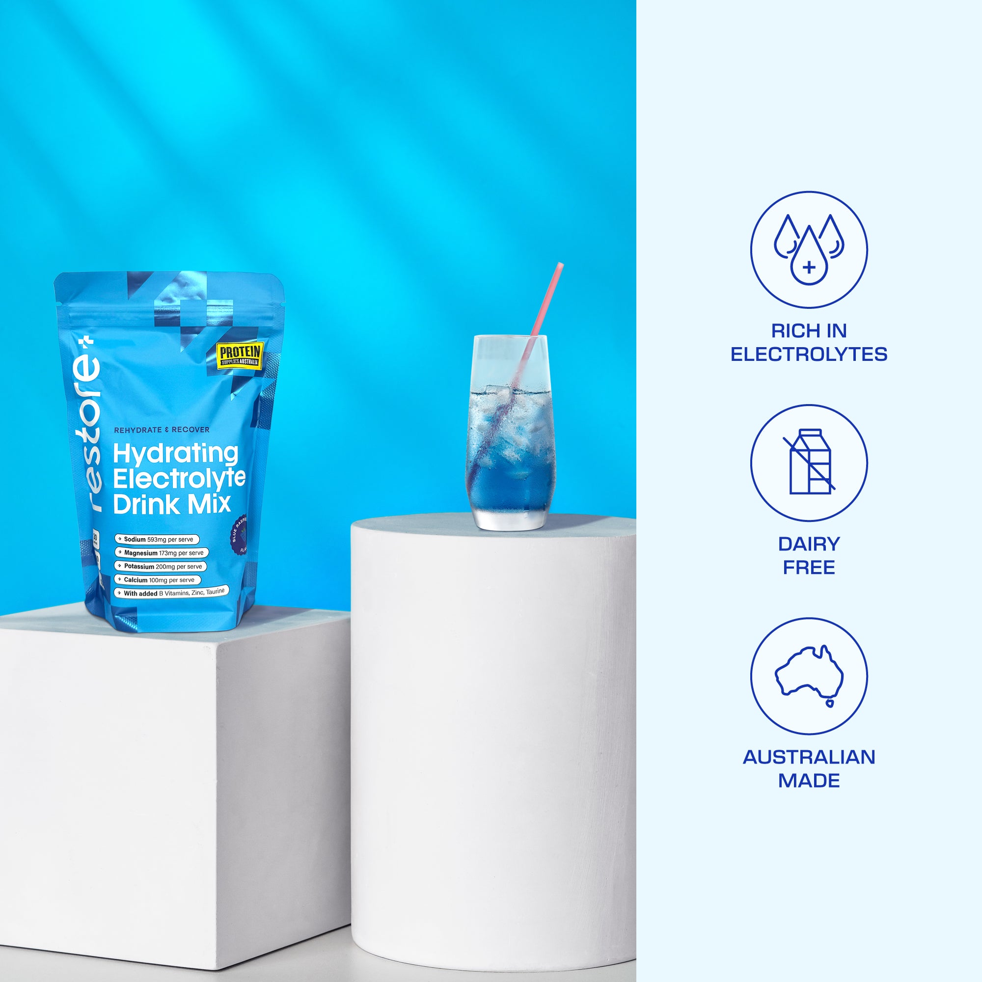 RESTORE HYDRATION – BLUE RASPBERRY Aminos Protein Supplies Australia