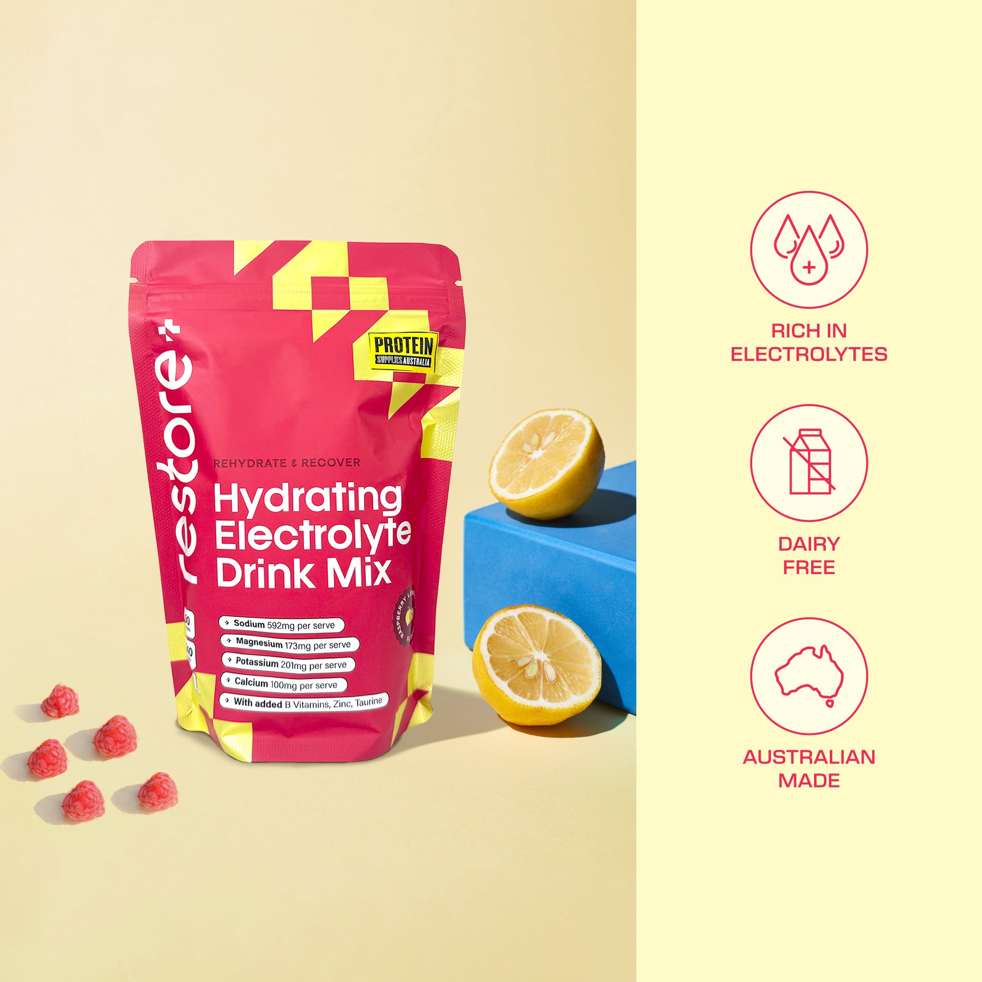 RESTORE HYDRATION - RASPBERRY LEMONADE Sports & Energy Drinks Protein Supplies Australia