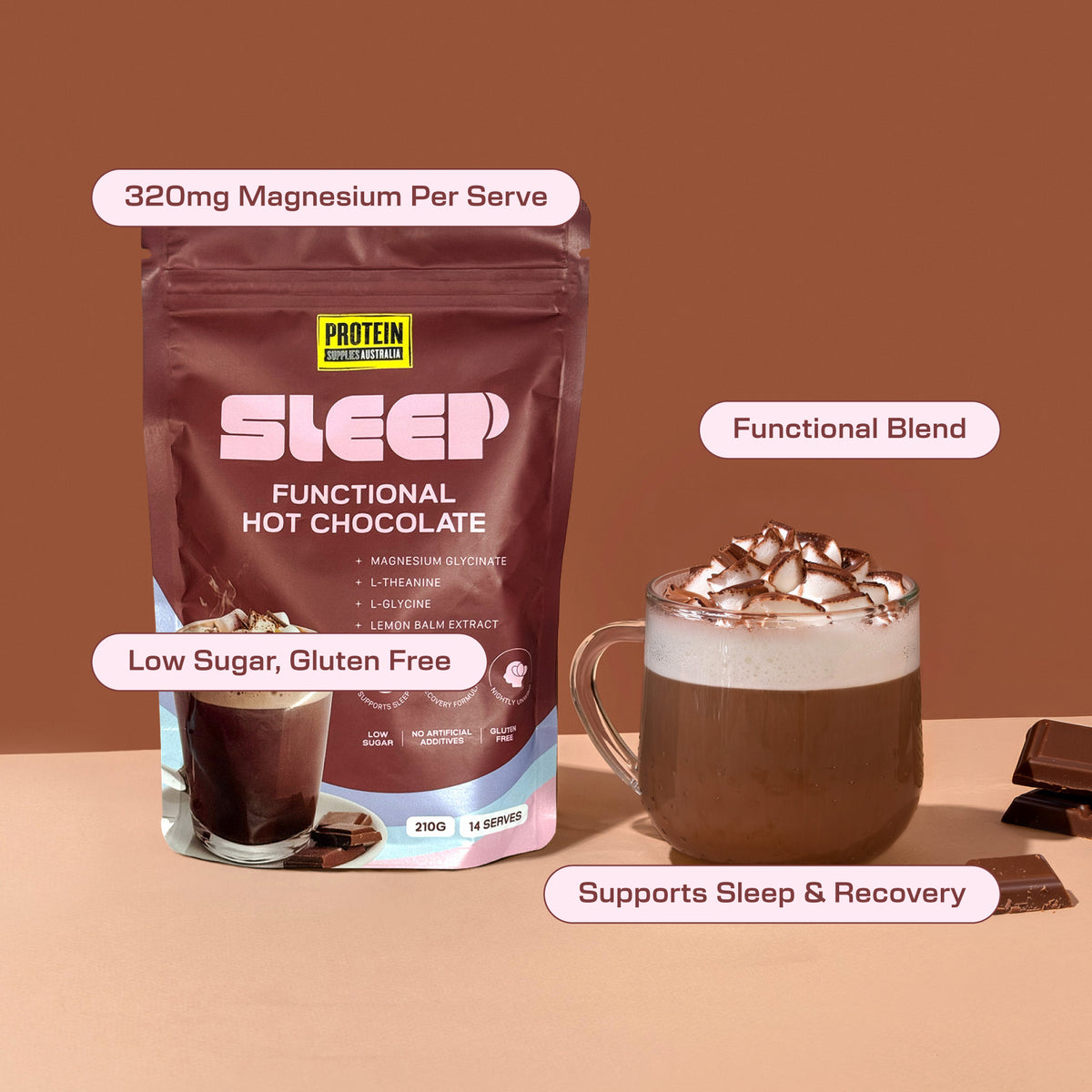 SLEEP - FUNCTIONAL HOT CHOCOLATE Cocoa Protein Supplies Australia
