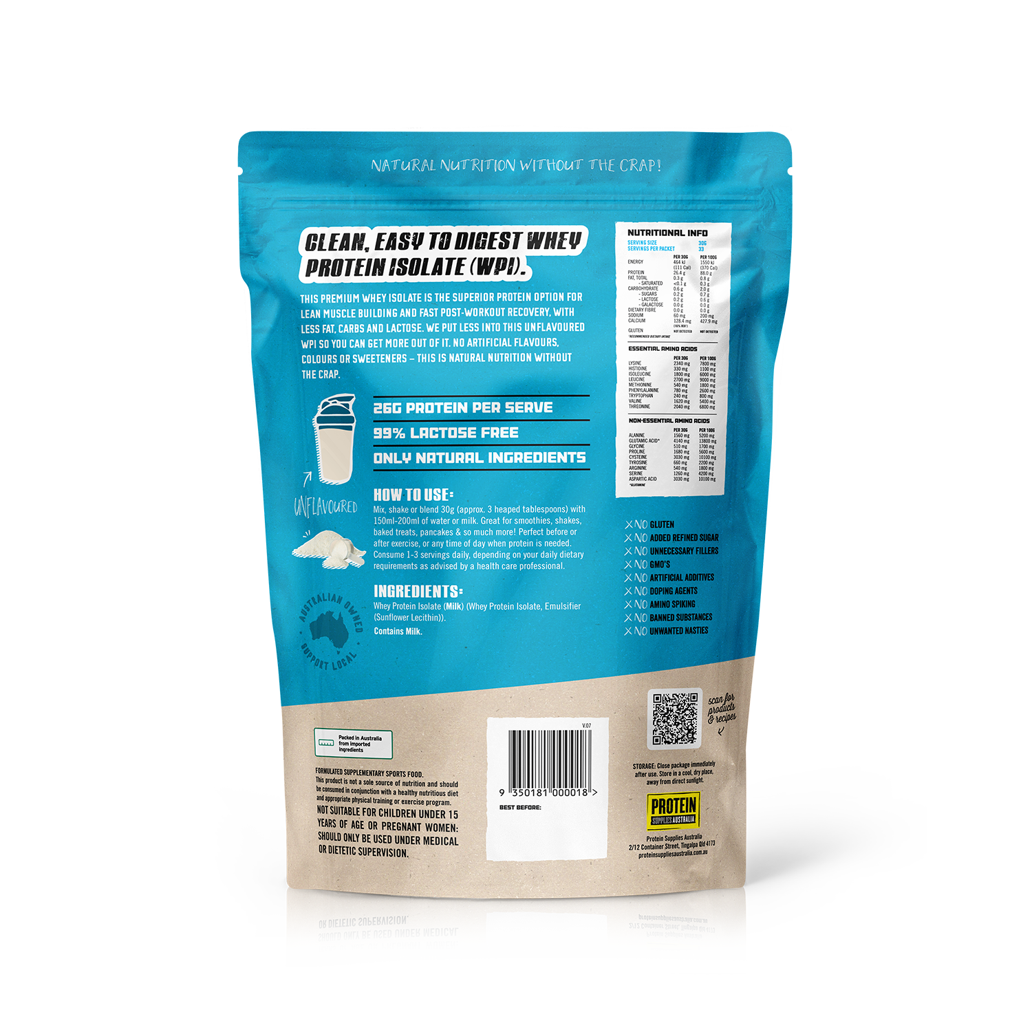 WHEY ISOLATE (WPI) - UNFLAVOURED Protein Protein Supplies Australia