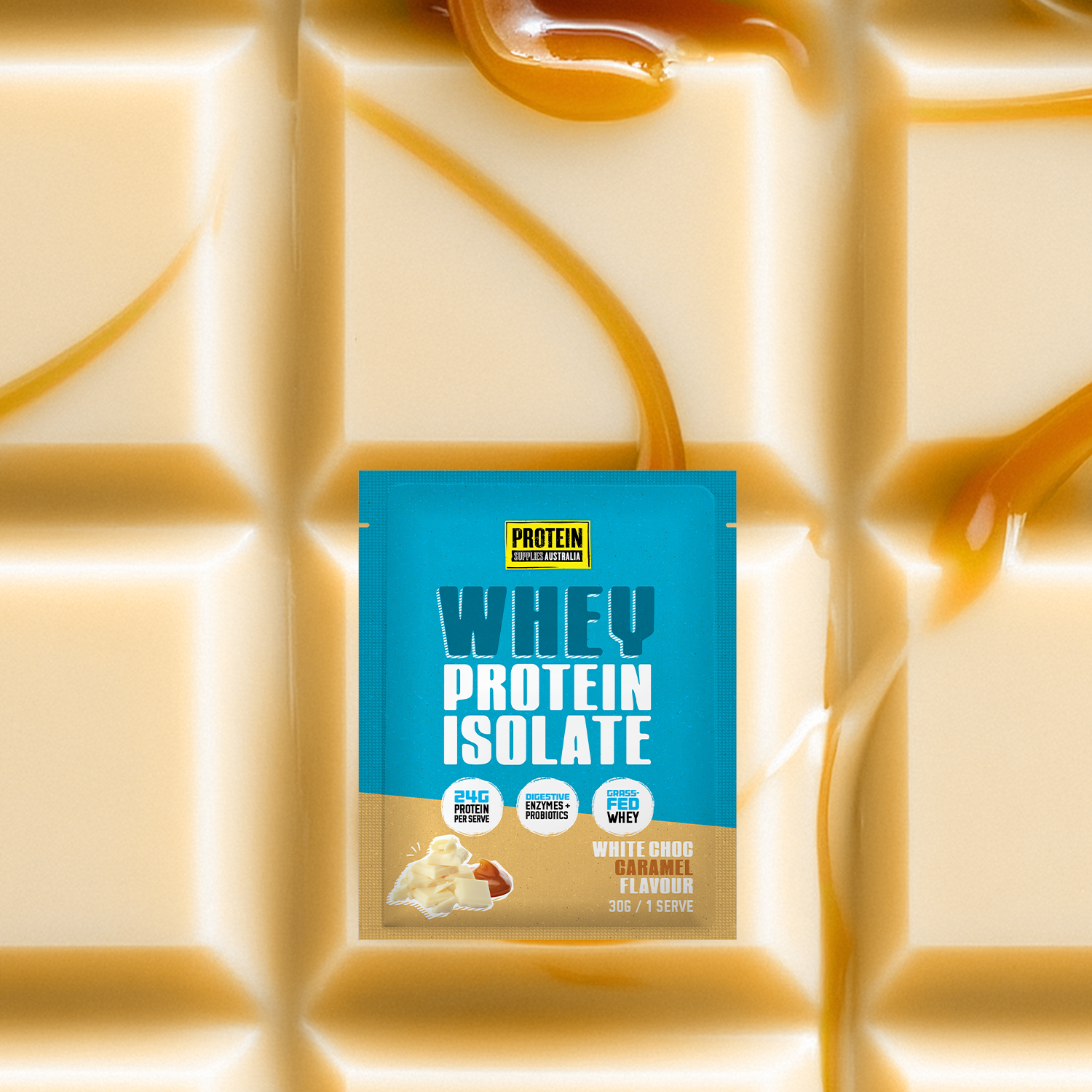 SAMPLE WHEY ISOLATE (WPI) - WHITE CHOC CARAMEL Protein Protein Supplies Australia