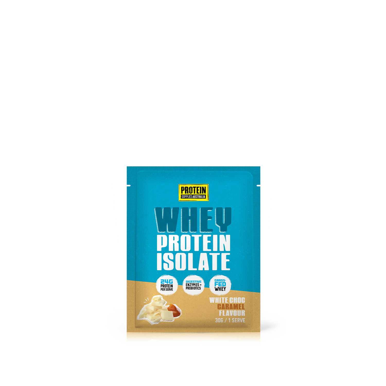 SAMPLE WHEY ISOLATE (WPI) - WHITE CHOC CARAMEL Protein Protein Supplies Australia