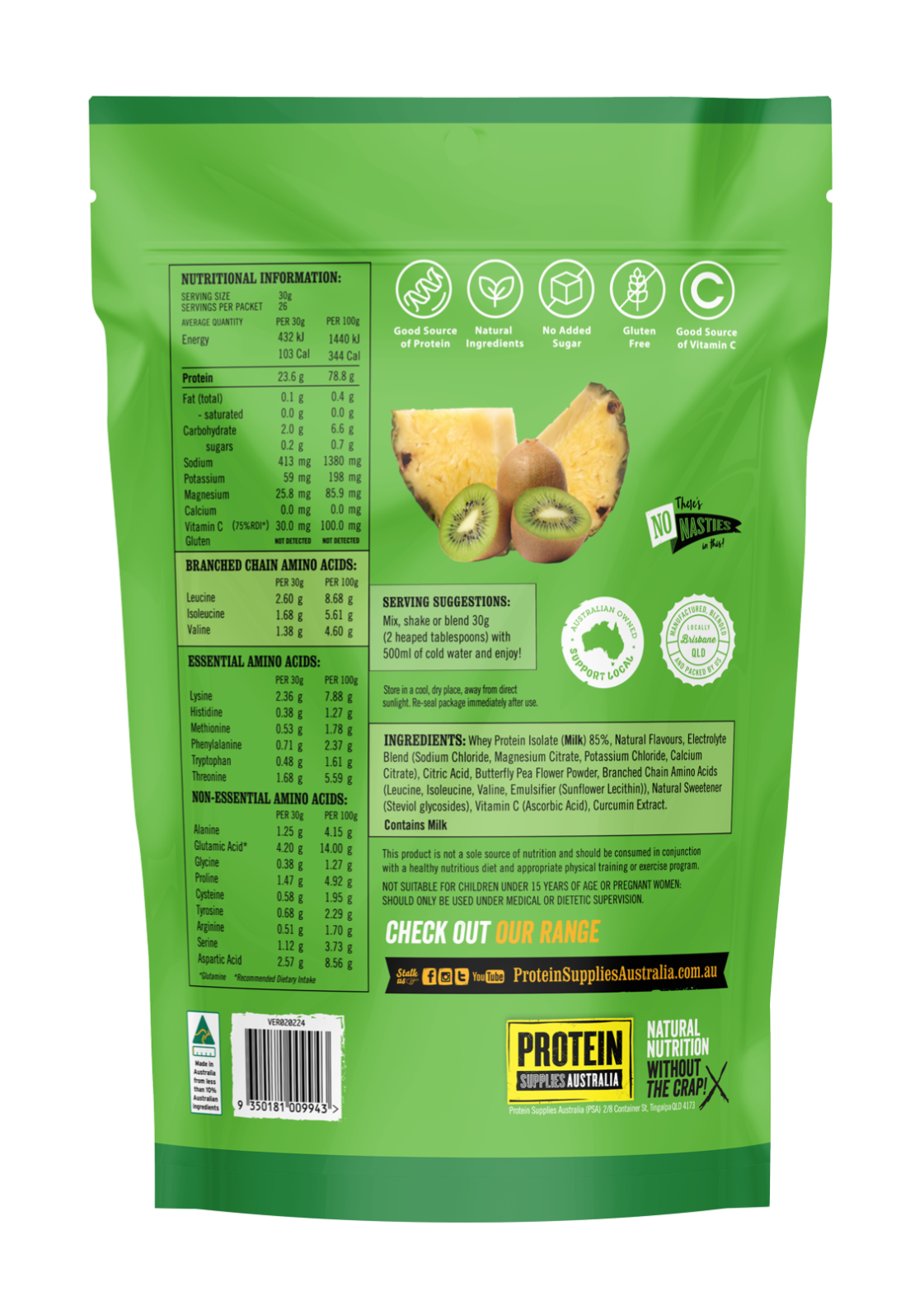PROTEIN WATER (WPI) - PINEAPPLE KIWI Aminos Protein Supplies Australia