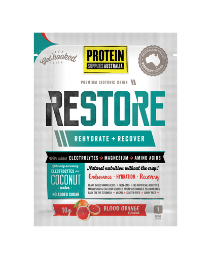 SAMPLE RESTORE HYDRATION - BLOOD ORANGE Aminos Protein Supplies Australia