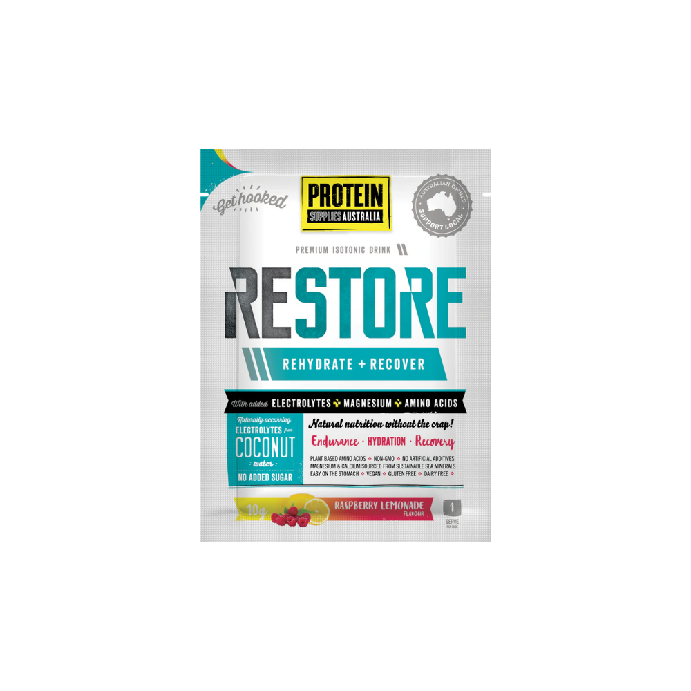 SAMPLE RESTORE HYDRATION - RASPBERRY LEMONADE Aminos Protein Supplies Australia