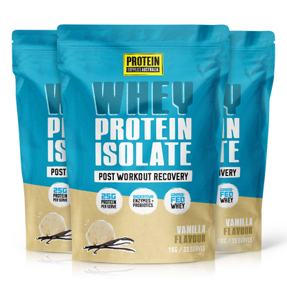 WHEY ISOLATE (WPI) - VANILLA Sports & Energy Drinks Protein Supplies Australia 3 x 1KG Multi-Buy Deal (19% off)